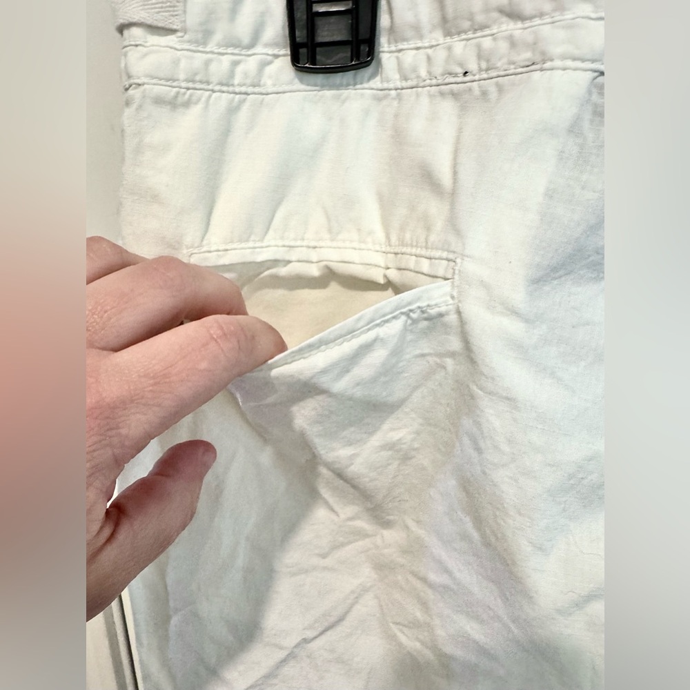 Norma Kamali White Cargo Capri Pants Womens Sz 4 100% Cotton Adjustable Y2K - Picture 7 of 12